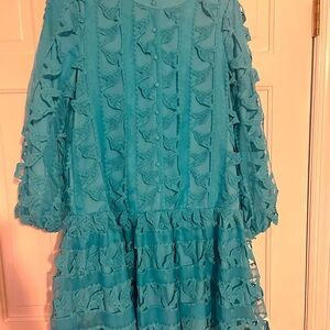 Ciebon Wylla Humbird Lace & Organza Drop Waist Dress, Small, Succulent Blue